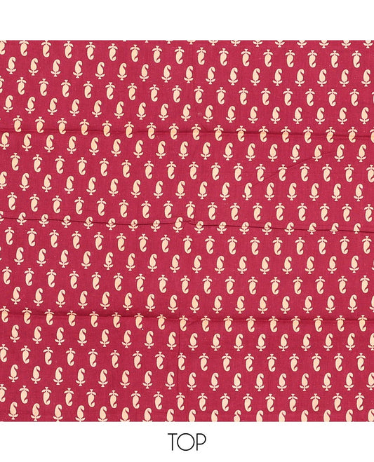Maroon material chudidhar set, paisley printed cotton top, contrast printed bottom & dupatta