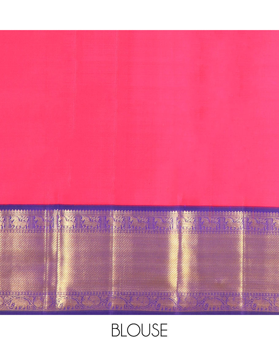 Green zari buttas silksaree,contrast jaal pallu & ganga jamuna border of rekku,mayil,yaanai & kuthirai