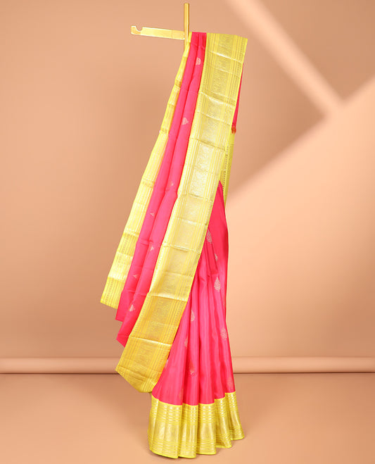 Pink zari buttas silk saree, contrast traditional zari design border & intricate pallu