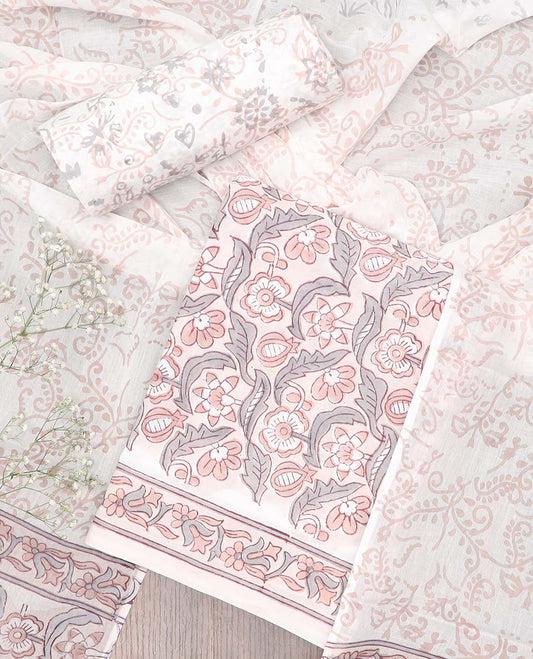 Cream material chudidhar set, floral printed cotton top, floral printed bottom & dupatta