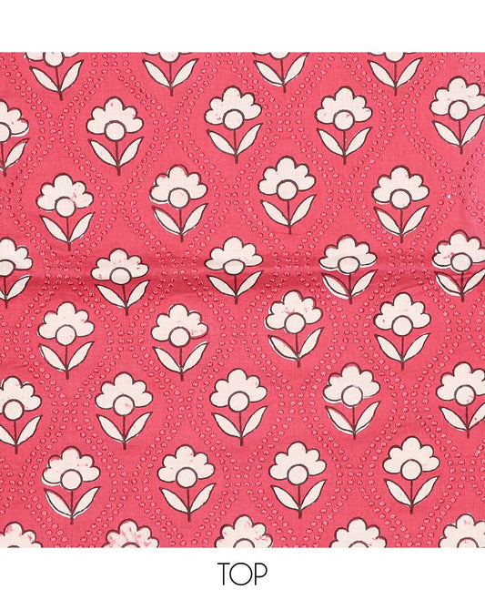 Pink material chudidhar set, floral motifs printed top, plain bottom & floral printed dupatta