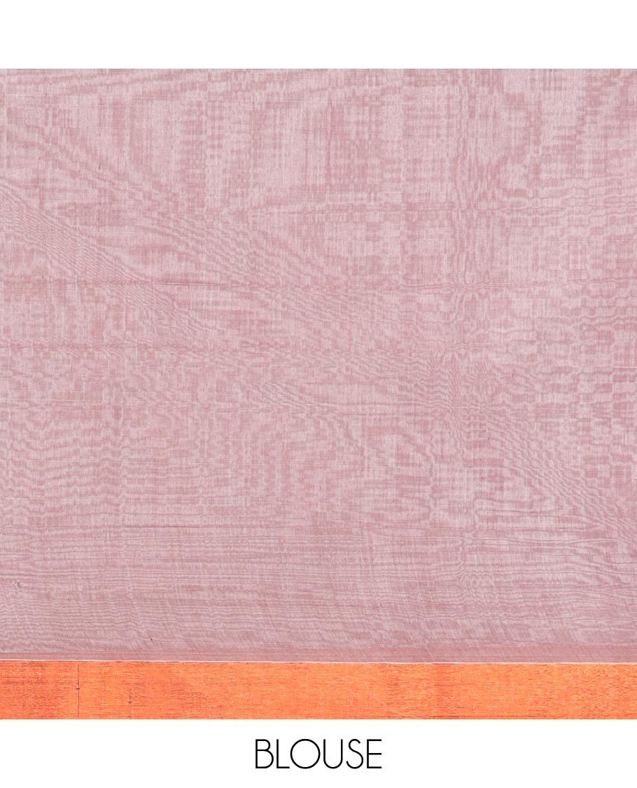 Grey zari buttas semi-silk cotton saree, temple border & diagonal striped pallu