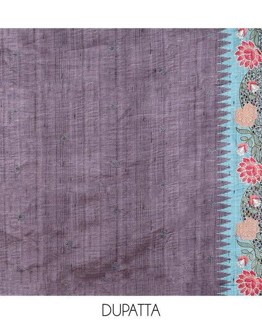 Blue buttas chudidhar material set, plain bottom & cut embroidery dupatta