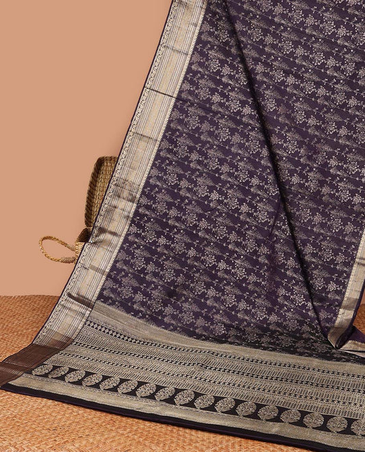 Blue floral zari design silk saree, traditional zari design border & intricate pallu 
