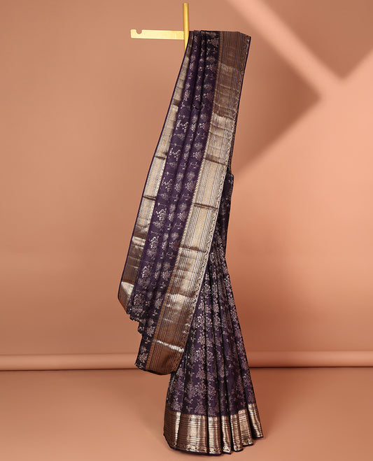 Blue floral zari design silk saree, traditional zari design border & intricate pallu 