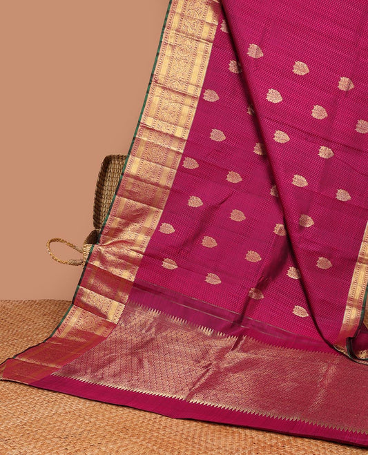 Purple embossed silk saree with zari buttas,  traditional zari design border & pallu of jaal designs 