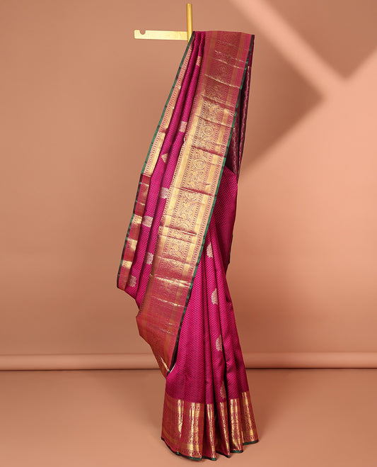 Purple embossed silk saree with zari buttas,  traditional zari design border & pallu of jaal designs 