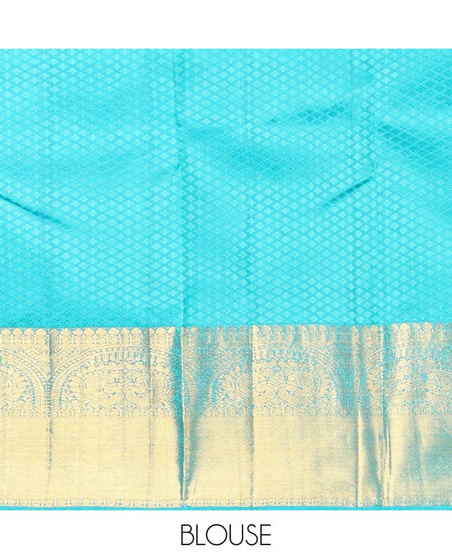 Cream embossed silk saree, contrast zari border of traditional designs & jaal pallu