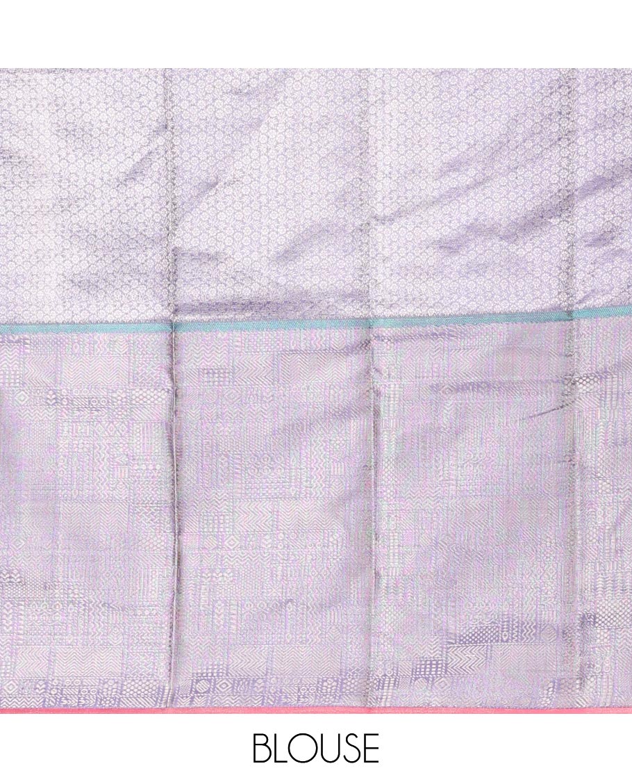 Lavender zari design silksaree, contrast border & pallu steeped with traditional designs