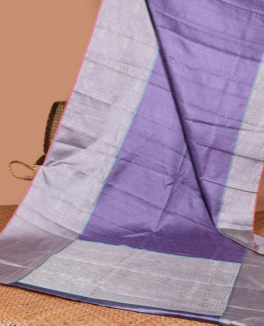 Lavender zari design silksaree, contrast border & pallu steeped with traditional designs