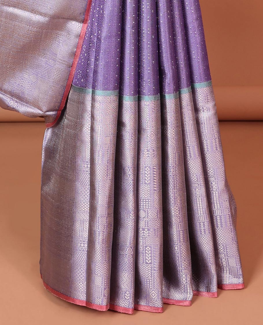 Lavender zari design silksaree, contrast border & pallu steeped with traditional designs