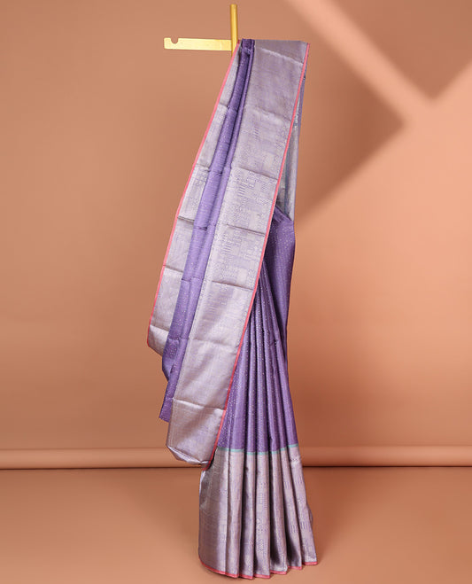 Lavender zari design silksaree, contrast border & pallu steeped with traditional designs
