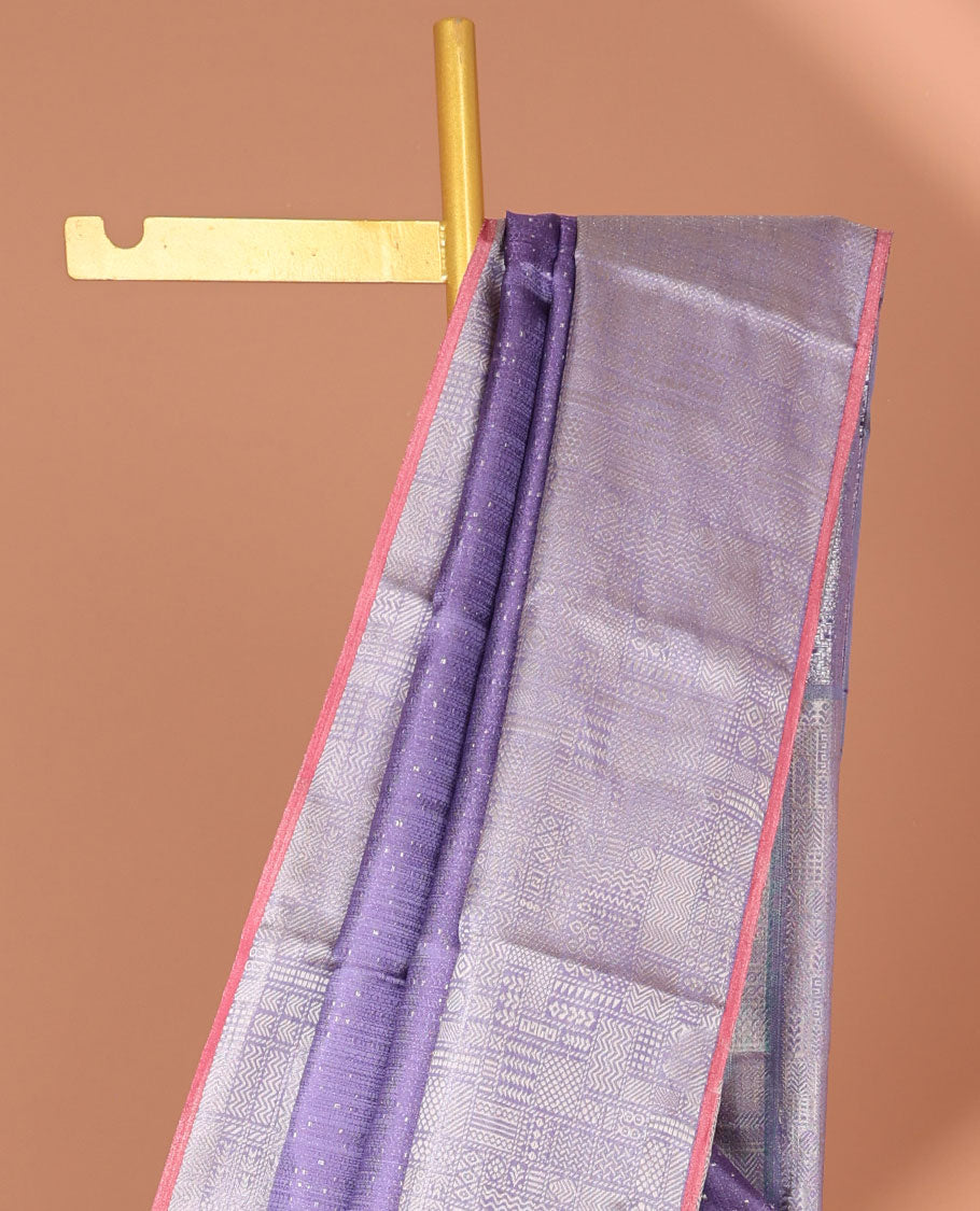 Lavender zari design silksaree, contrast border & pallu steeped with traditional designs