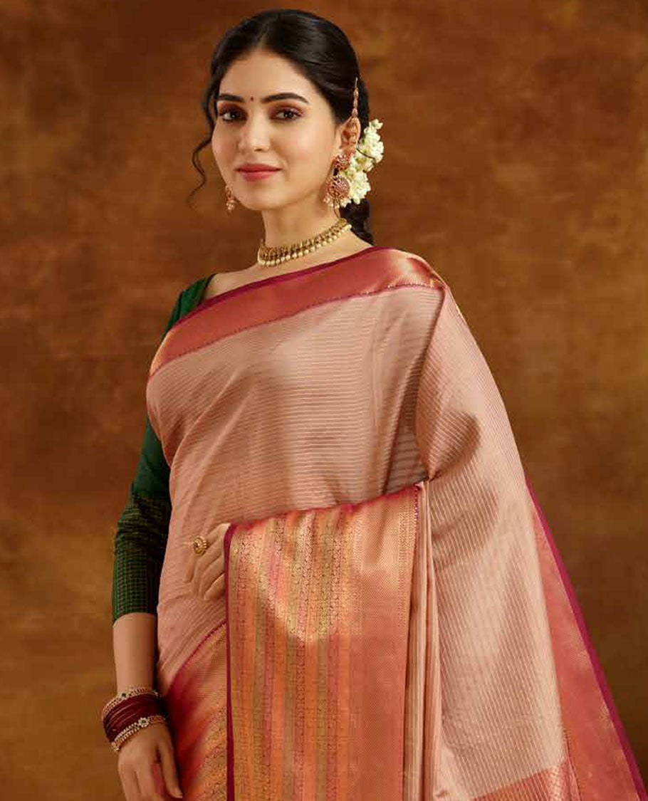 Pink zari design Vasundhara elite silk saree,  contrast traditional zari design border & intricate pallu 