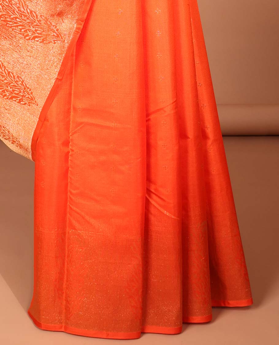 Orange buttas silk saree, tree motifs border & jaal design pallu