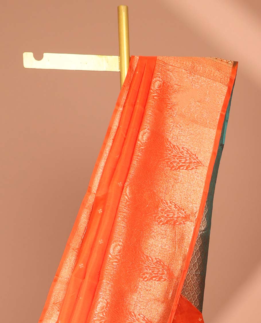 Orange buttas silk saree, tree motifs border & jaal design pallu