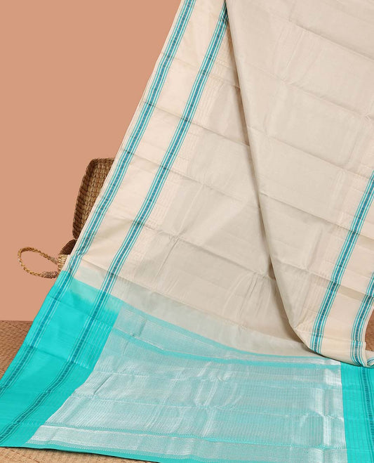 Off-white Silk saree, rettai pettu traditional motifs  border & intricate pallu