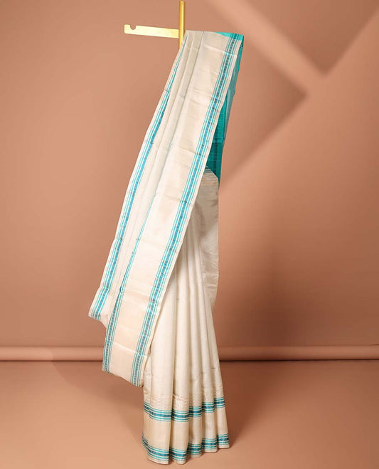 Off-white Silk saree, rettai pettu traditional motifs  border & intricate pallu
