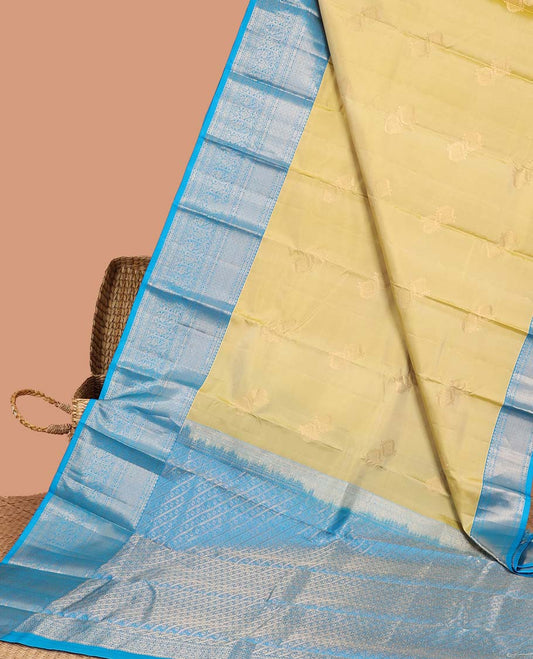 Sandal zari buttas silk saree, contrast traditional zari design border & intricate pallu