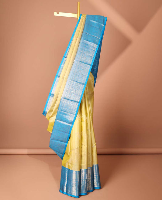 Sandal zari buttas silk saree, contrast traditional zari design border & intricate pallu