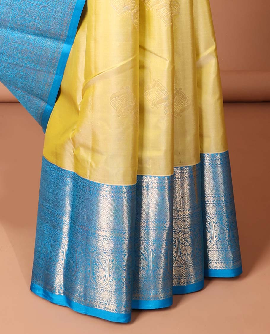 Sandal zari buttas silk saree, contrast traditional zari design border & intricate pallu