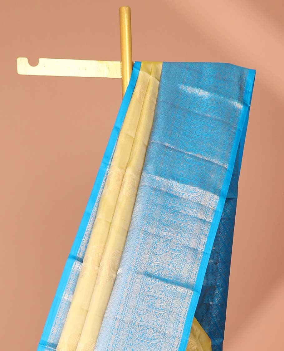 Sandal zari buttas silk saree, contrast traditional zari design border & intricate pallu