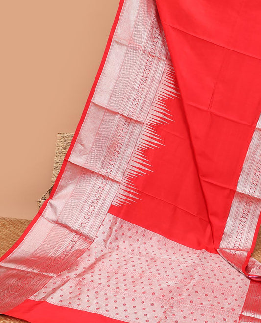 Red Vengatagiri silk saree with buttas, traditional zari design border & pallu of jaal designs