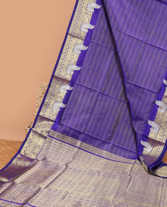 Violet zari design Vengatagiri silk saree, traditional zari design border of peacock design & pallu of intricate designs