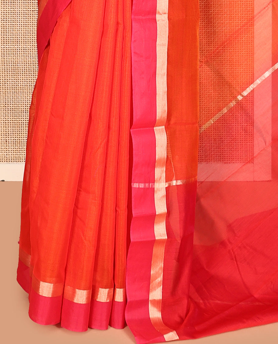 Orange Plain Silk Cotton Saree
