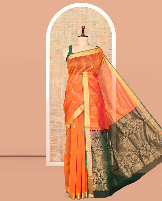 Orange Zari Design Silk Cotton Saree