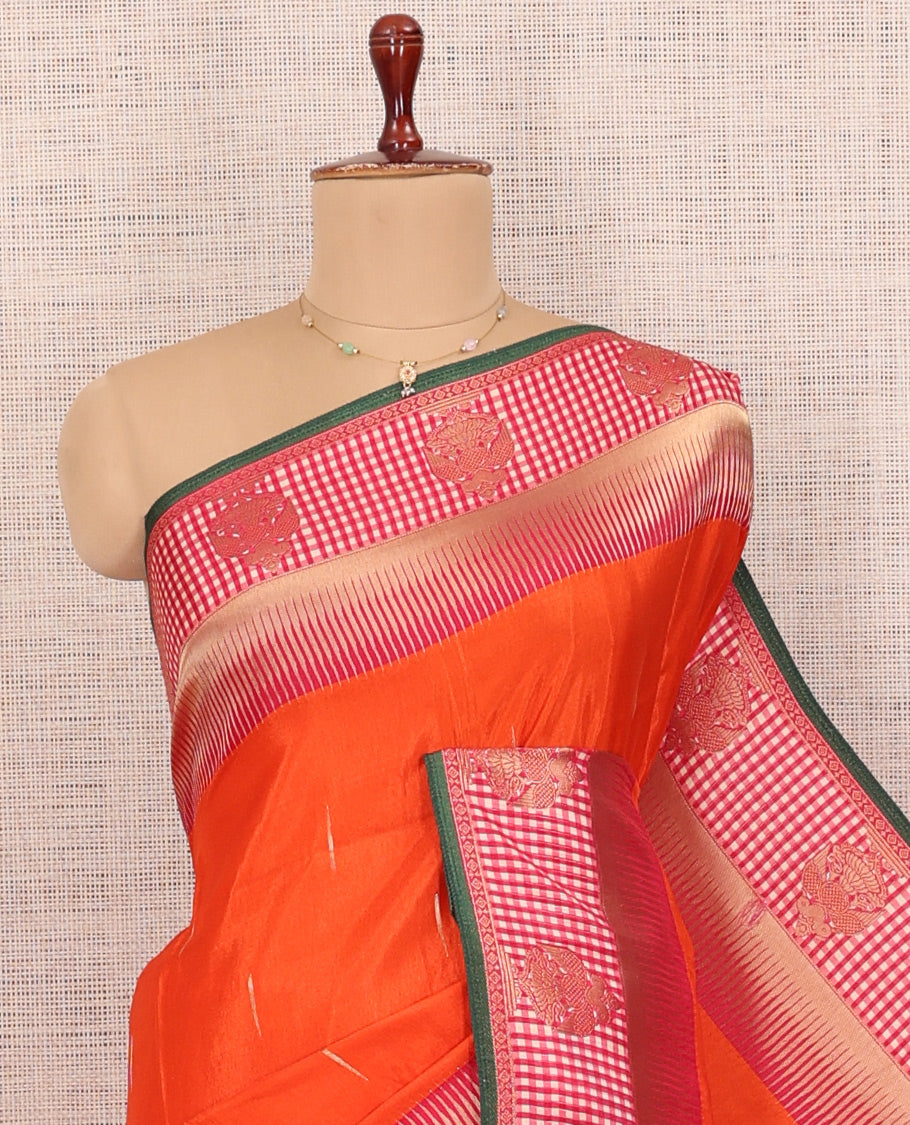 Rust Raindrop Butta Semi-Mysore Silk Saree