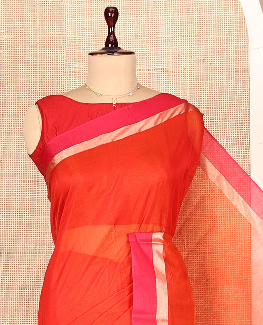 Orange Plain Silk Cotton Saree