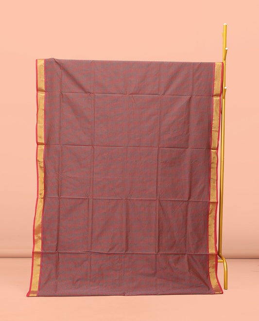 Brown Micro-Checked Design Poly Cotton Saree