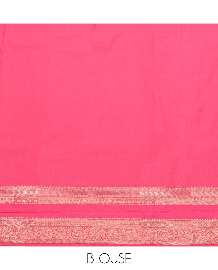 Turquoise Budget Silk Saree, Ornamented with Zari Buttas All Over Its Body, Complemented by a Contrast Traditional Zari Design Rettai Pettu Border, Grand Pallu, and Paired with a Contrast Blouse