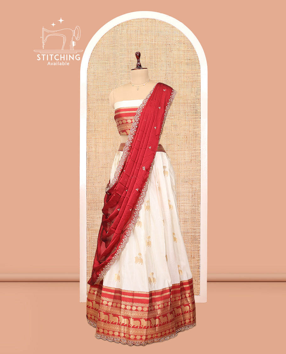 White-Red Banaras Half-Saree