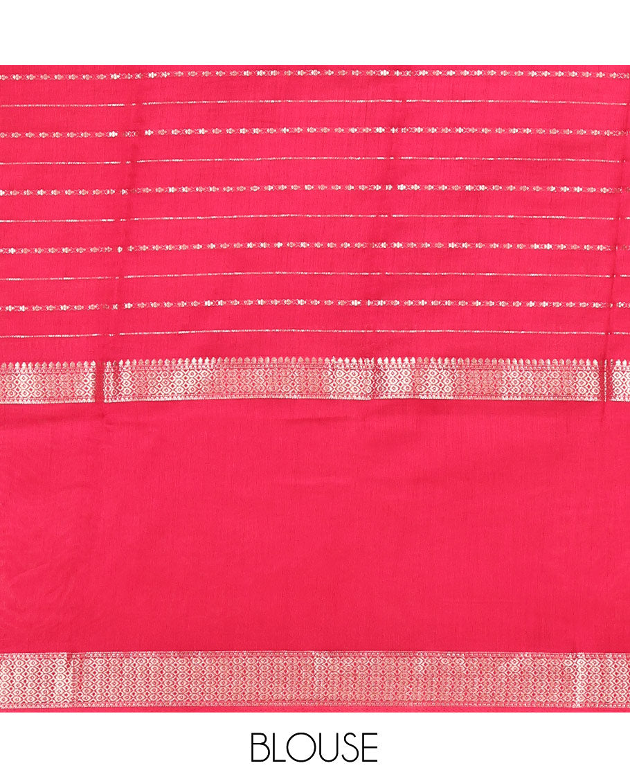 Orange Assam Silk Saree, Embellished with Zari Stripes, Complemented by a Contrast Zari Traditional Border, Zari-Striped Pallu, and a Contrast Blouse