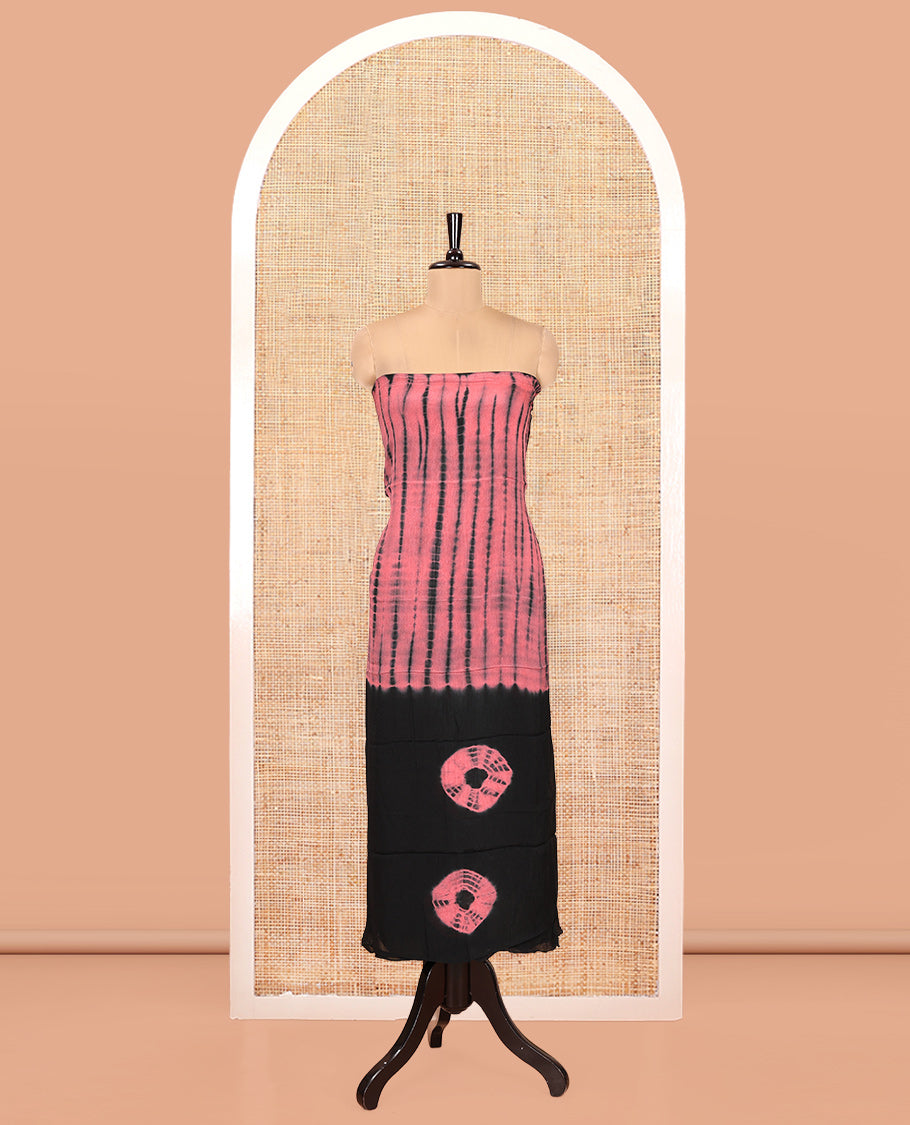 Black and Onion Pink Material Chudidar Set , Elevated with Shibori Printed Viscose Georgette Top, a Contrast Plain Bottom, Paired with Shibori Printed Dupatta