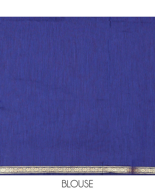 Red Maheshwari Cotton Saree, Gleamed Up with Flower Buttas All Over Its Body, Subtly Woven Piping Border, Captivating Contrast Pallu Steeped with Buttas, and Paired with a Contrast Blouse