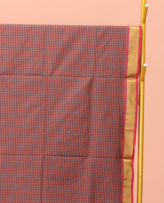 Brown Micro-Checked Design Poly Cotton Saree