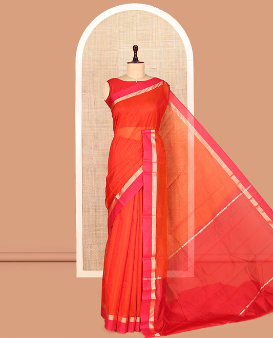 Orange Plain Silk Cotton Saree