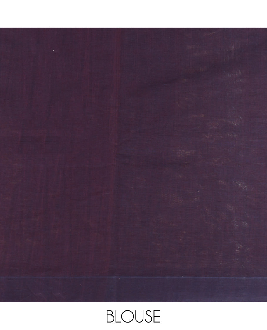 Pink Coimbatore Cotton Saree, Bedecked with Scallop Design on Its Body, a Contrast Plain Border, Pallu of Floral Creeper, and Stripes, and Paired with Contrast Blouse