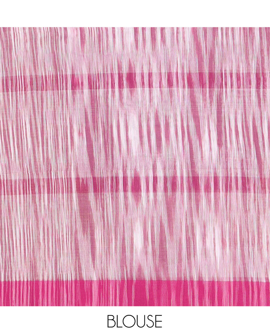 White-Purple Khadi Cotton Saree, Woven with Ikat Buttas, Contrast Blouse, Ikat Pallu, Matching Blouse