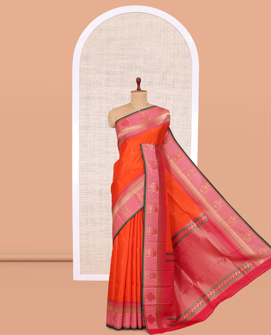 Rust Raindrop Butta Semi-Mysore Silk Saree
