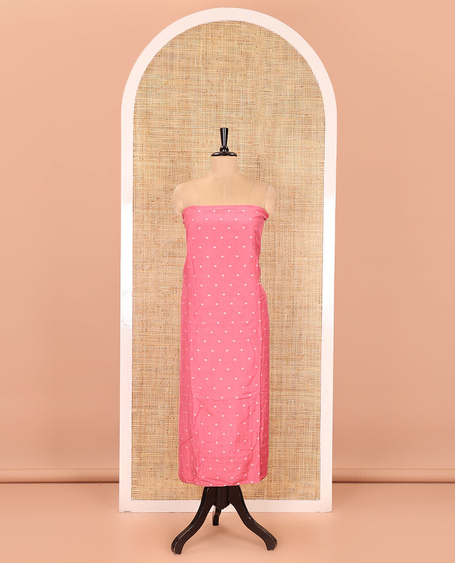Pink and Light Green Semi-Silk Material Churidar Set, Beautified with Bandhani Dots Print, Comes with a Plain Santoon Bottom, and Paired with a Double-Colored Dupatta of Bandhani Dots Print