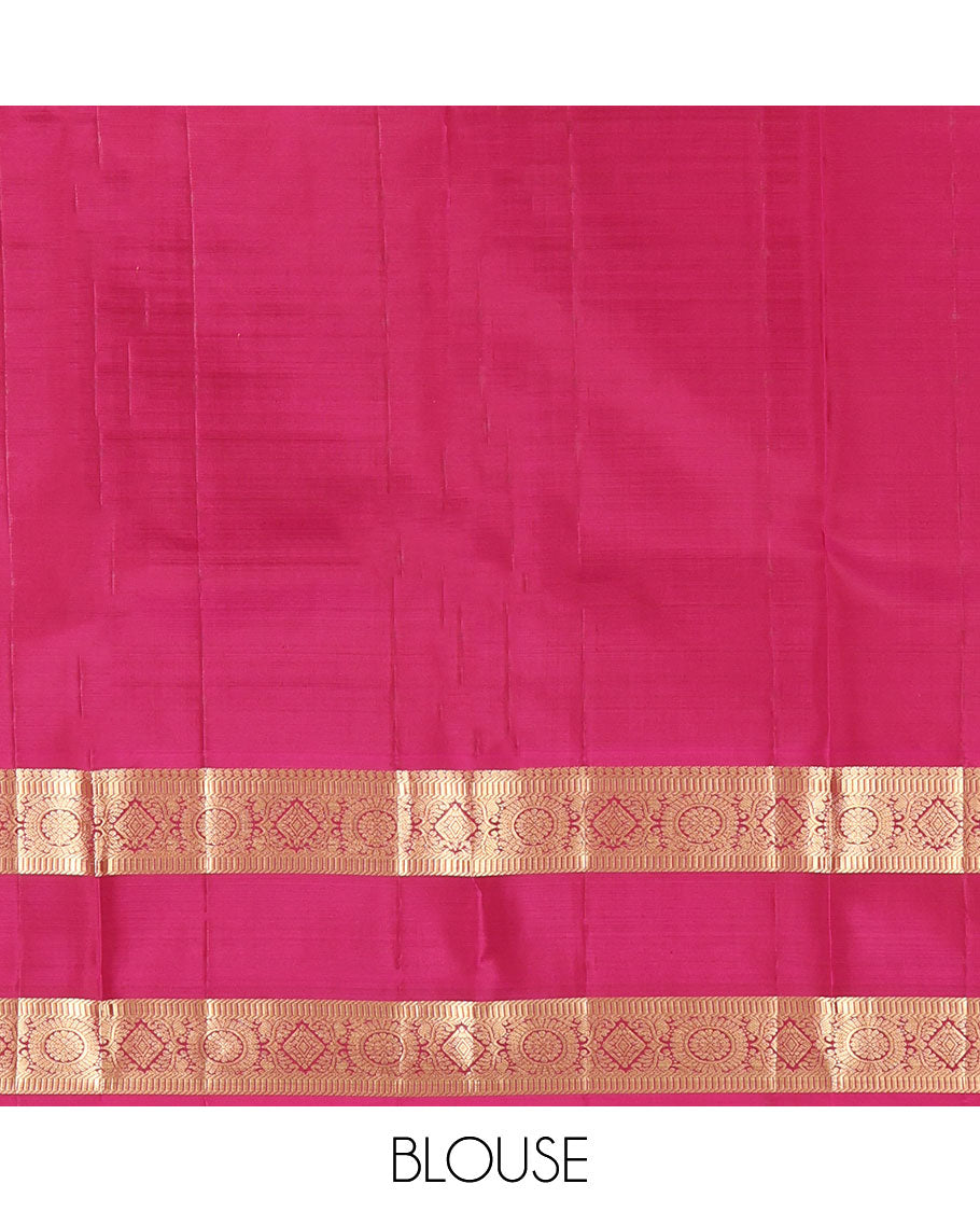 Orange Vasundhara Silk Saree, Richly Detailed with Zari Stripes All Over Its Body, Complemented by Contrast Rettai Pettu Border of  Manga, Muthu, Diamond and Chakram Designs, Intricately Zari Detailed Pallu, and Paired with a Contrast Blouse