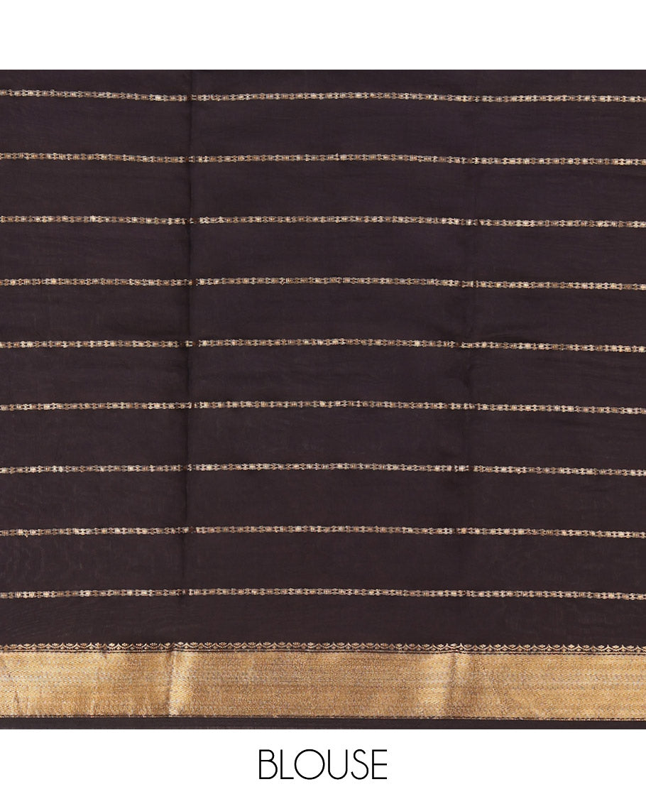 Blue Assam Silk Saree, Adorned with Zari Stripes, Complemented by Contrast Zari Border,  Zari Striped Pallu, and Contrast Blouse