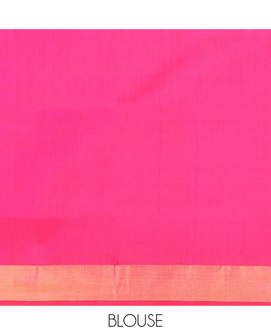 Pink Uppada Silk Saree, Detailed with Zari Buttas All Over Its Body, Highlighted by a Zari Bavanji Border, Pallu Steeped with Peacock Designs, and Paired with a Matching Blouse