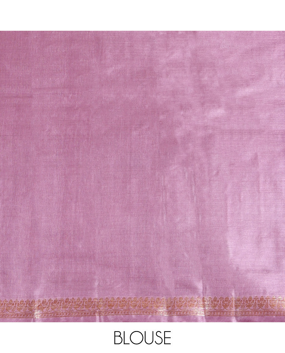 Green Tusser Silk Saree, Embellished with Zari Buttas, a Contrast Zari Border, Floral Design Pallu, and a Contrast Blouse