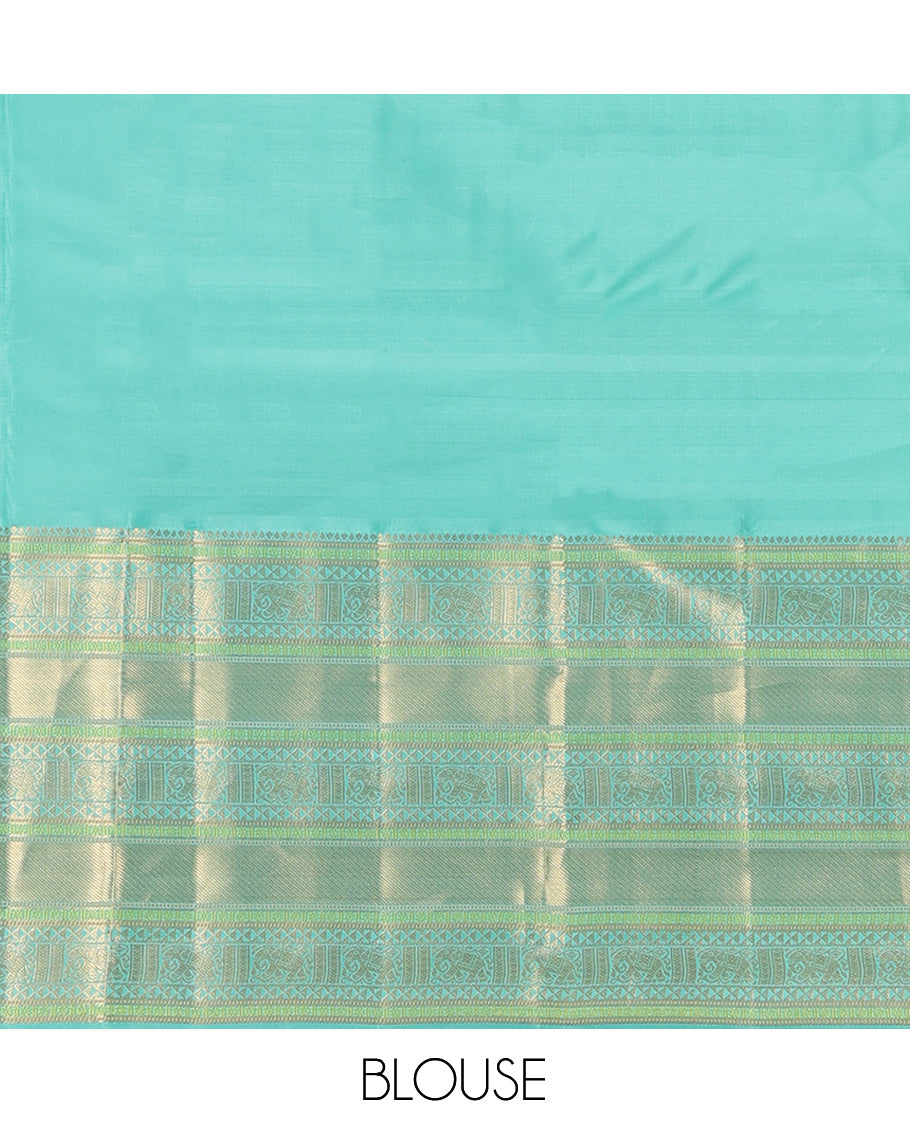 Blue Zari Buttas Vasundhara Lite Silk Mix Saree, a Zari Yaanai Border, Grand Pallu, Matching Blouse