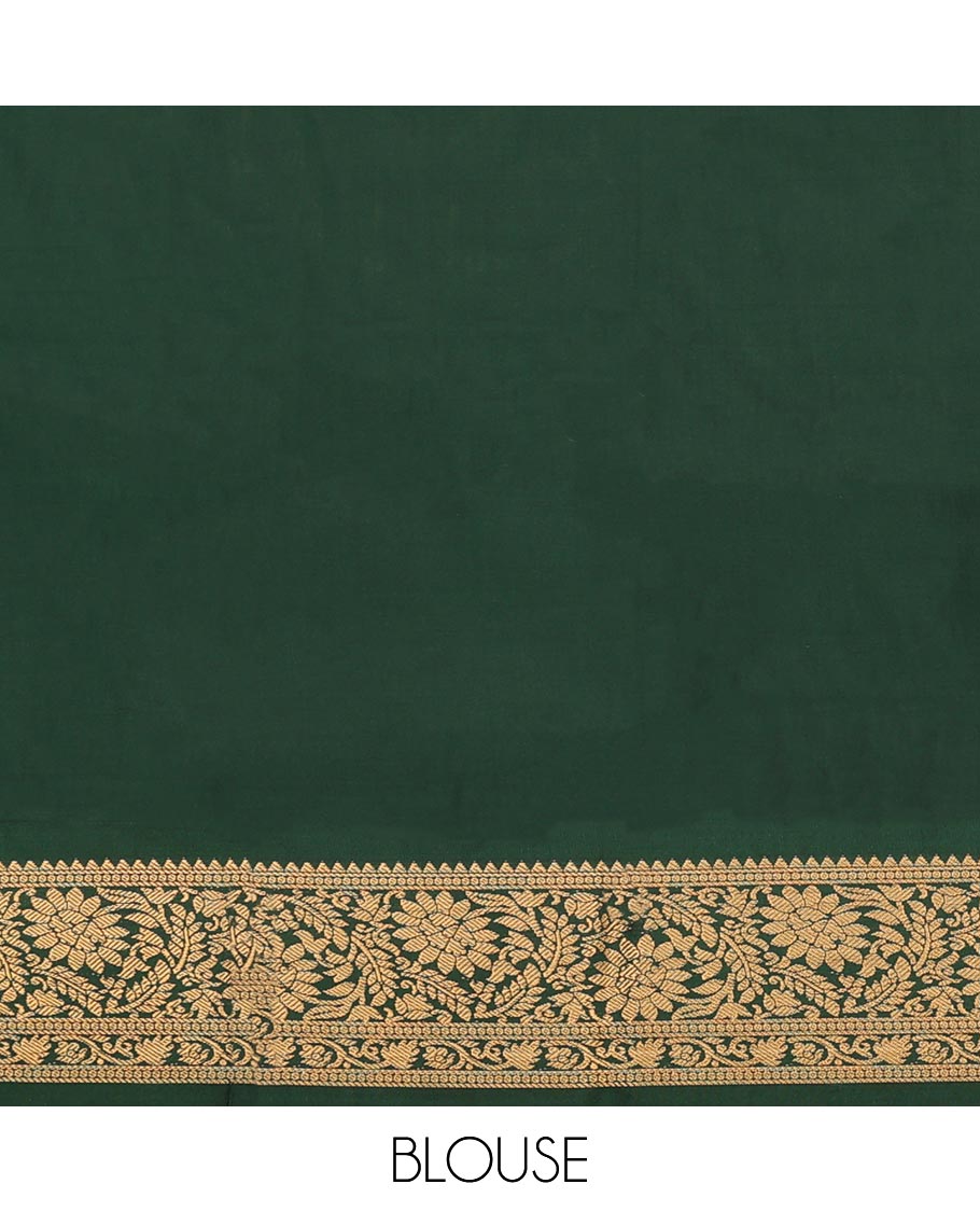 Peach Art Silk Pavadai Material Set Featuring Floral Stripes All Over the Skirt, Complemented by a Contrast Floral Zari Design Border, and Paired with a Contrast Blouse